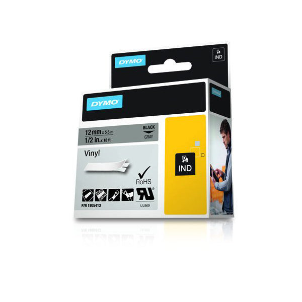 DYMO RH TP 12mm Black/Grey Vinyl - Al Masam Stationery LLC