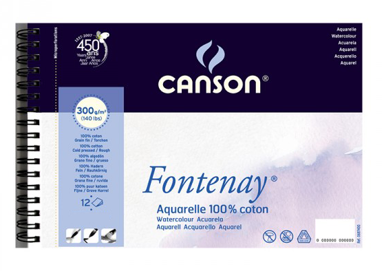 CANSON FONTENAY WATERCOLOUR SPIRAL 29X42 CM (A3) 300 GSM 12 SHEETS - Al Masam Stationery LLC
