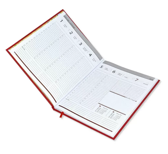 FIS Golden Executive Diary 2024 English/French (1 Week at a glance) Vinyl, Cover Red - Al Masam Stationery LLC