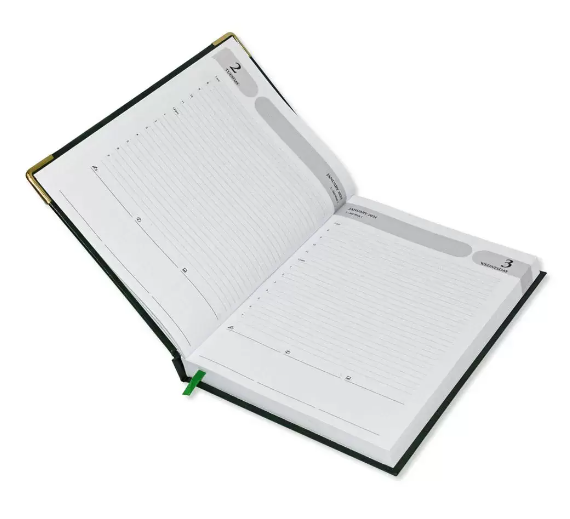 FIS Agenda Diary 2024 (English) 1 Side Padded, Gold Corners, Green - Al Masam Stationery LLC