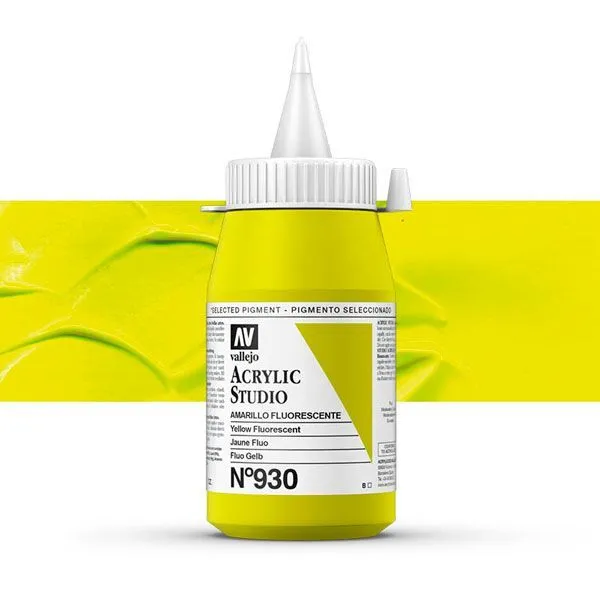Vallejo ACRYLIC STUDIO FLUO 930-500ML. FLUORESCENT YELLOW - Al Masam Stationery LLC