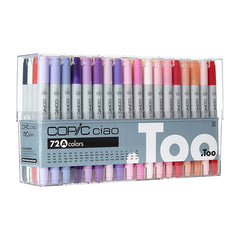 Copic Ciao Set A - 72pc. Professional-level markers with ultra-blendable, low odor, alcohol based inks. Known for rich blends and widely used by artists and designers in various fields.