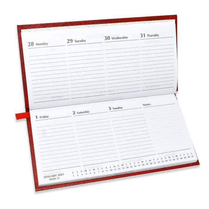 FIS Slim Diary 2024 English (1 Week at a glance) Vinyl, Hard Cover Red - Al Masam Stationery LLC