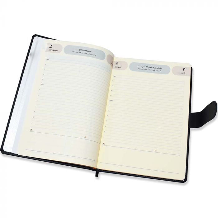 FIS Agenda Dairy (Arabic/English) Italian PU, 1 Side Padded, Black - Al Masam Stationery LLC