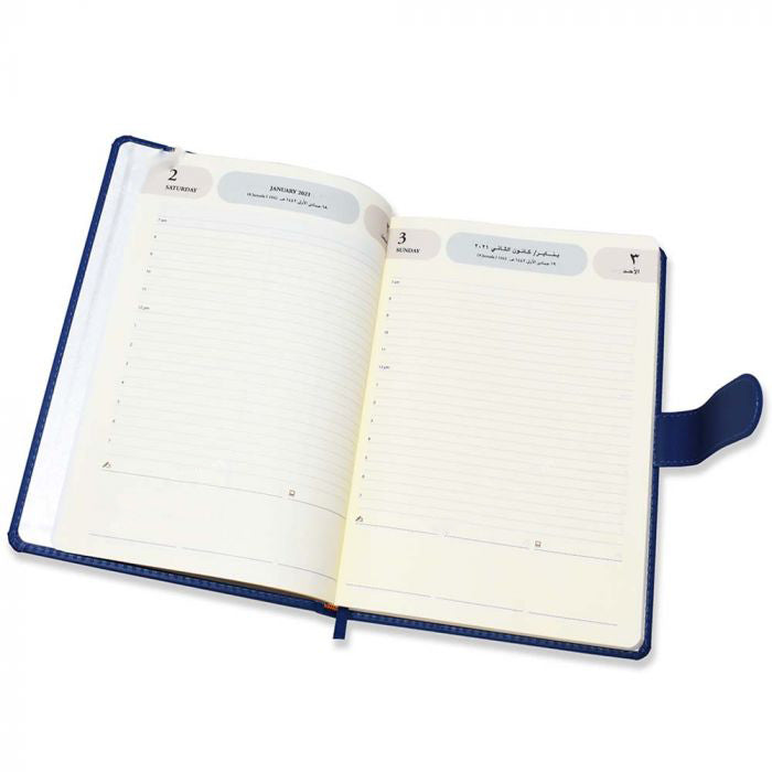 FIS Agenda Dairy (Arabic/English) Italian PU, 1 Side Padded, Blue - Al Masam Stationery LLC