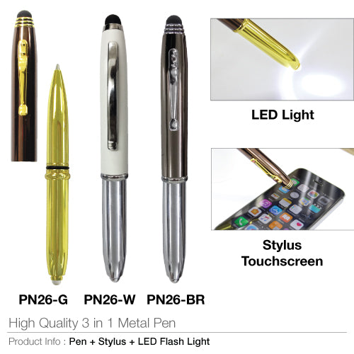 AMS-PN-26 - 3 in 1 Metal Pens (Pen + Torch + touch) - Al Masam Stationery LLC