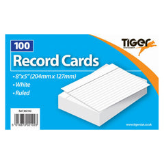 Tiger Record/Revision Cards, White 8x5