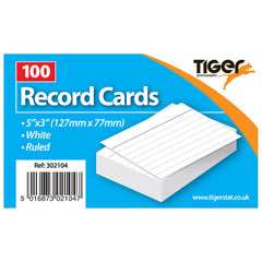 Tiger Record Cards White Ruled 5x3