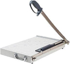 Atlas A4 metal base paper cutter with sharp blade and sturdy silver metal base, ideal for precise office paper trimming.