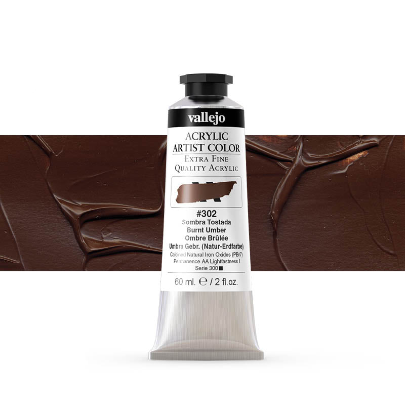 VALLEJO ACRYLIC ARTIST 302: 60 ML. BURNT UMBER - Al Masam Stationery LLC