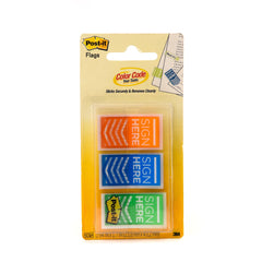 Post-it Flags "Sign Here" 682-SH-OBL in OTG dispenser. 1 x 1.7 in (25.4 mm x 43.2 mm) - Al Masam Stationery LLC