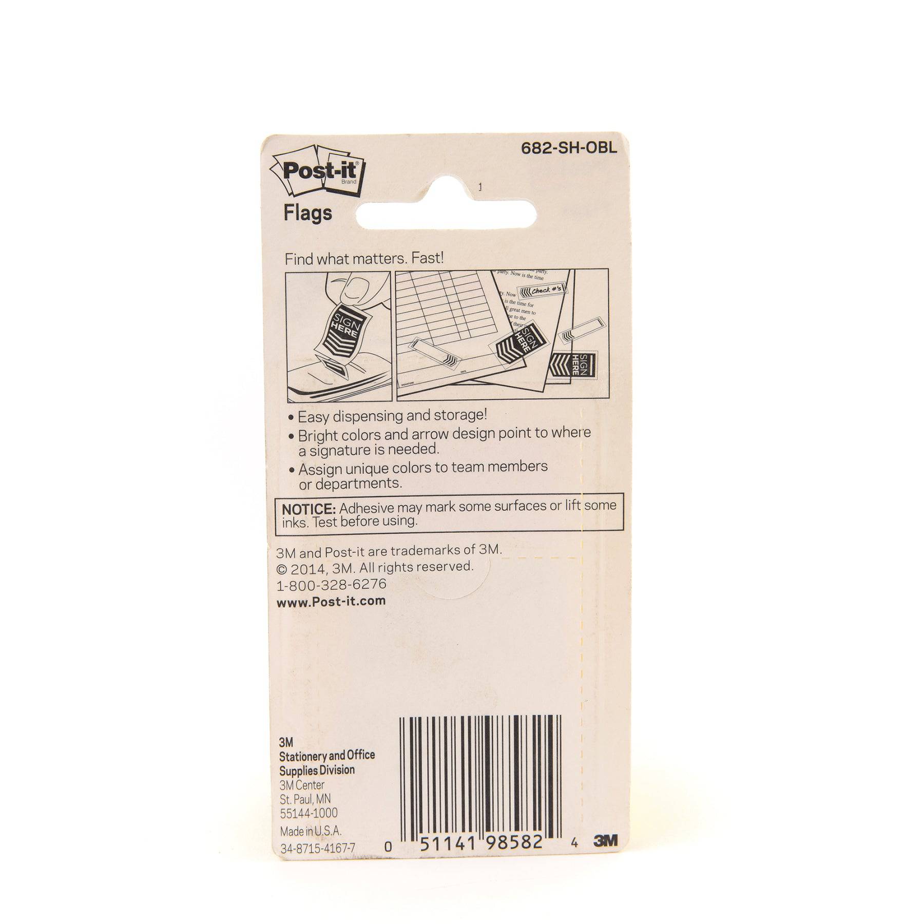 Post-it Flags "Sign Here" 682-SH-OBL in OTG dispenser. 1 x 1.7 in (25.4 mm x 43.2 mm) - Al Masam Stationery LLC