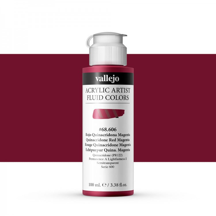 VALLEJO FLUID ACRYLIC 606-100ML. QUINACRIDONE RED MAGENTA - Al Masam Stationery LLC