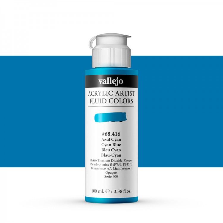 VALLEJO FLUID ACRYLIC 416-100ML. CYAN BLUE - Al Masam Stationery LLC