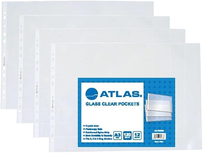 Atlas Glass Clear A3 PP Pocket File Folder 120 Micron