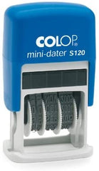 The COLOP MINI DATER 4MM STAMP is a reliable and efficient tool for marking dates on documents. With a compact design and 4mm stamp size, it is perfect for small spaces. Made with high-quality materials, it provides crisp and clear impressions every time. Increase productivity with ease using this professional standard dater stamp.  Mini self-inking Dater 12 year date band 3.8mm high impression Ink pads are easily replaced