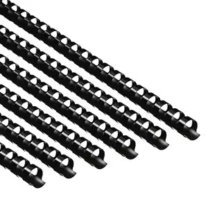 Black Atlas A4 binding comb spine with 18mm capacity, used for binding documents and reports.