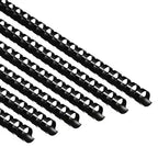 Black Atlas A4 binding comb spine with 18mm capacity, used for binding documents and reports.