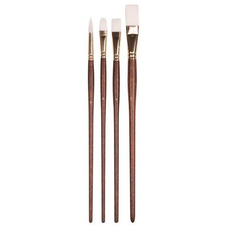 SINOART Long handle hair Synthetic brush white taklon round 6  flat 6 - Al Masam Stationery LLC