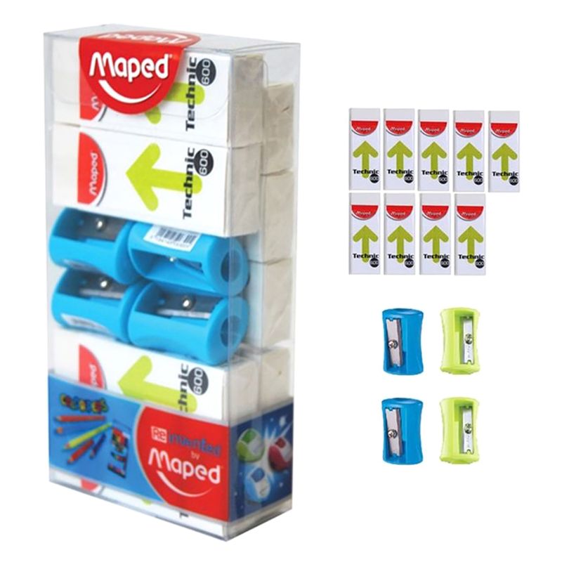 Maped 8Pcs BT-Eraser Technic 600 + 4Pcs Sharpner 1 Hole Vivo - Al Masam Stationery LLC