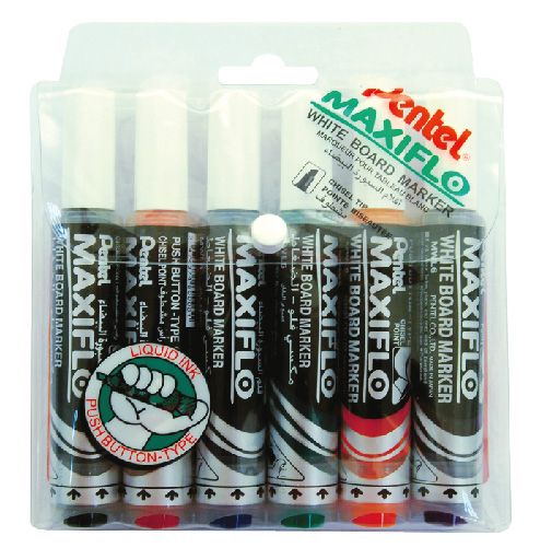 Pentel MWL6 Maxiflow White Board Marker Chisel Tip - (Pack of 6) - Al Masam Stationery LLC