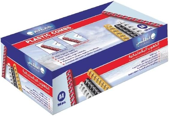 Blue Atlas A4 binding comb spine with 28mm spine size for organizing and binding documents.