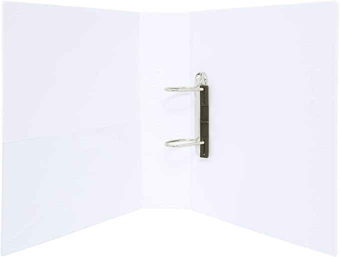 Atlas A4 white 3-ring binder with pocket, showing interior view with rings and front pocket for organizing documents.