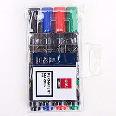 Deli Permanent Marker Chisel 1.5-5mm Black Blue Red Green - Al Masam Stationery LLC