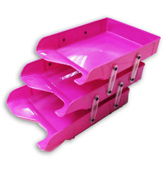 Document Tray 3tier Pink Plastic - Al Masam Stationery LLC