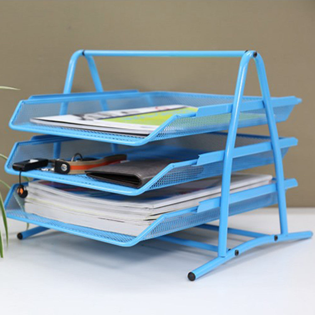 Document Tray 3tier Wiremesh Blue - Al Masam Stationery LLC