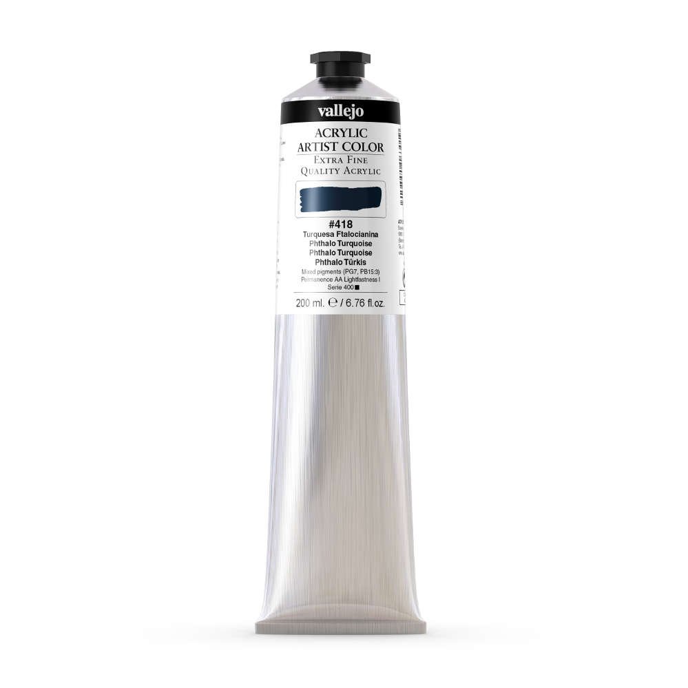 VALLEJO ACRYLIC ARTIST 418: 200 ML. PHTHALO TURQUOISE - Al Masam Stationery LLC