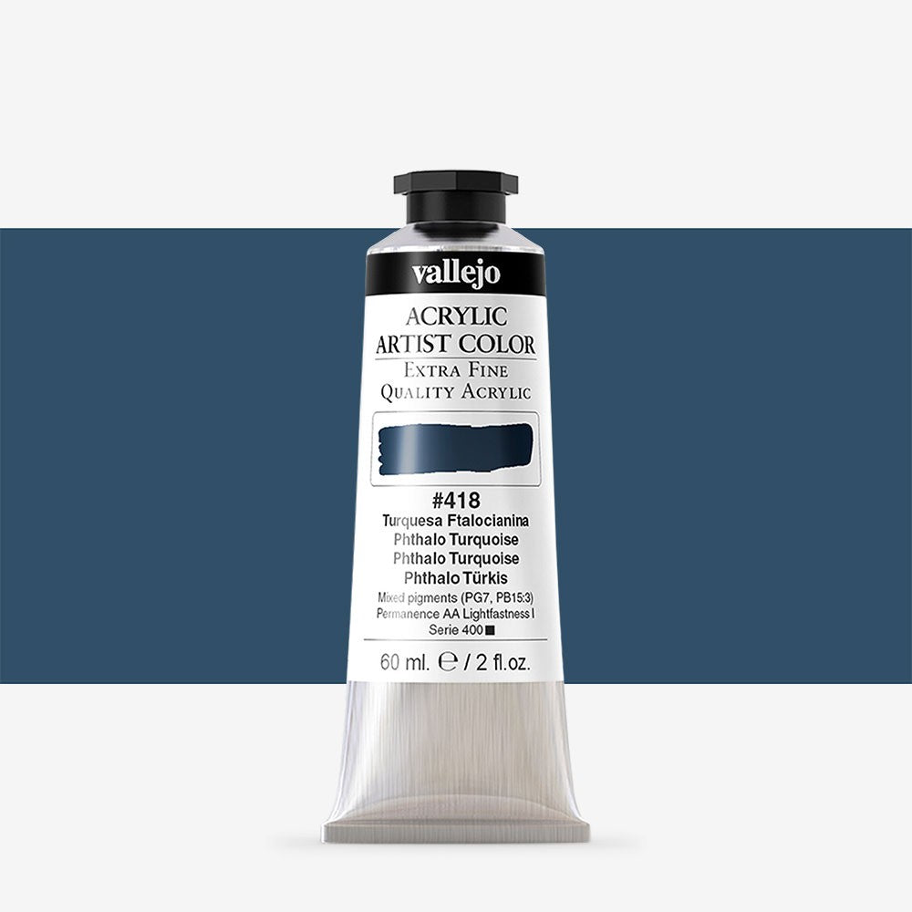 VALLEJO ACRYLIC ARTIST 418: 60 ML. PHTHALO TURQUOISE - Al Masam Stationery LLC
