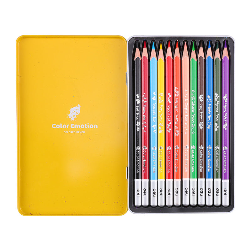 Deli Colored Pencil Smooth Rich Tin Box 12C - Al Masam Stationery LLC