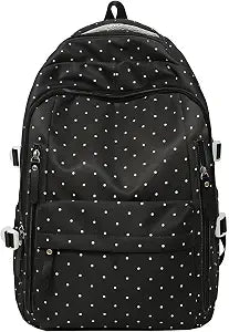 Atlas Girl Backpack 16.5-inch Kiki Black Dots school bag with adjustable straps and spacious main compartment.