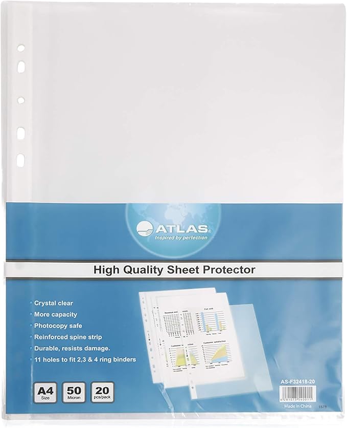 ATLAS A4 Size Sheet Protector Set Blue - Al Masam Stationery LLC