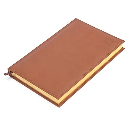 FIS Golden Diary 2024 A5 (Arabic/English) Italian PU, 1 Side Padded, Sewn, Brown - Al Masam Stationery LLC