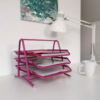 3-Tier Wire Mesh Document Tray – Pink Desk Organiser