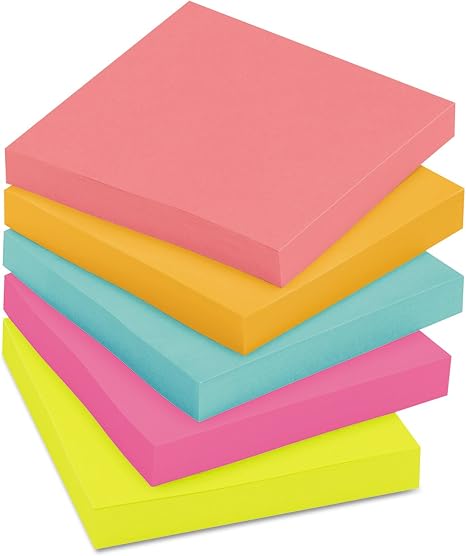 Post-it® Notes 654-5PK – Assorted Neon Colors, 3 × 3 in, 5 Pads