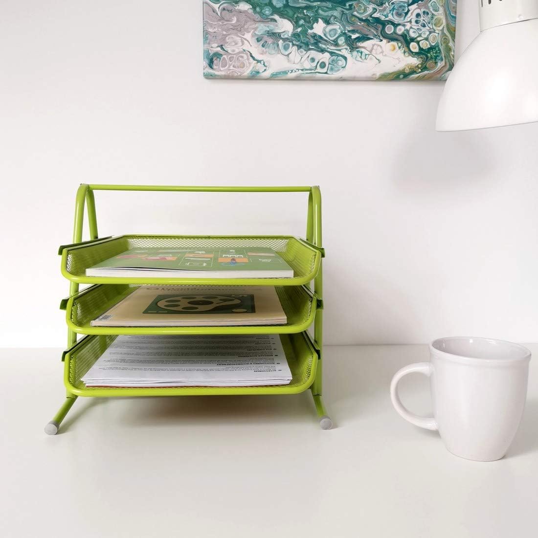 3-Tier Wire Mesh Document Tray – Pink Desk Organiser Secondary image