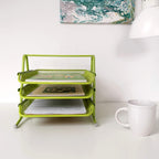 3-Tier Wire Mesh Document Tray – Pink Desk Organiser
