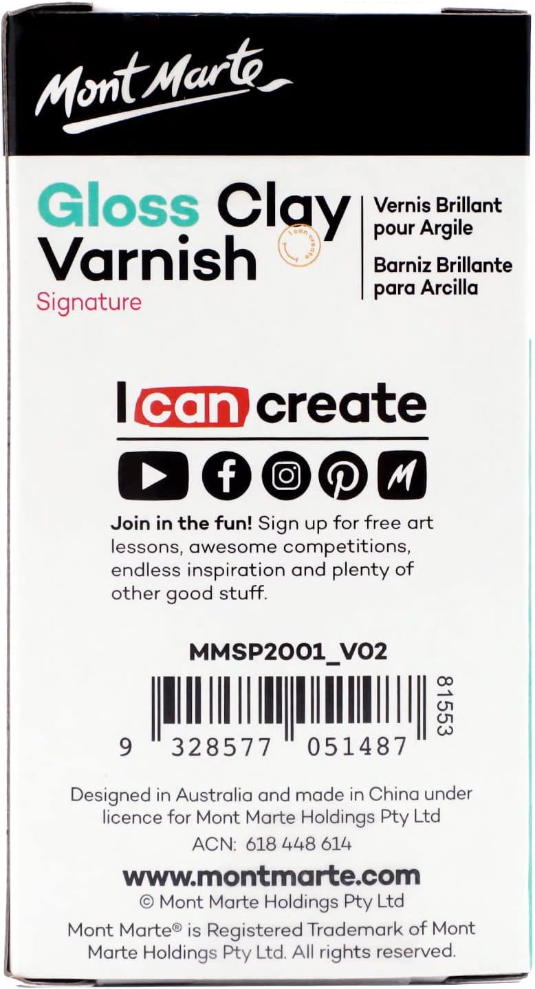 Mont Marte Gloss Clay Varnish 120ml for Air-Dry Clay, Sealing & Craft Protection