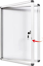 Bi-Office white enclosed notice board with transparent window, 500x674mm display area for notices and information.