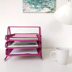 3-Tier Wire Mesh Document Tray – Pink Desk Organiser