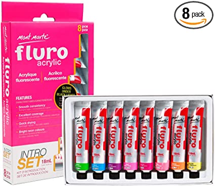 Mont Marte Fluro Acrylic Intro Set 8pc x 18ml - Al Masam Stationery LLC Main image