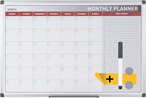 Bi-Office monthly planner with aluminum frame, showing a sleek, organized layout for planning and scheduling.