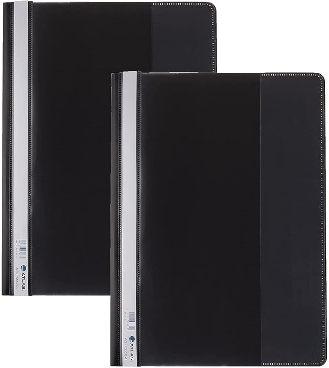 Atlas PVC Flat File with Pocket A4 Black White