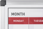 Bi-Office monthly planner with aluminum frame, featuring a sleek design and organized weekly and monthly pages for planning.