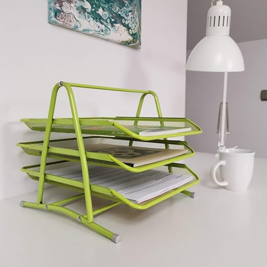 3-Tier Wire Mesh Document Tray – Pink Desk Organiser