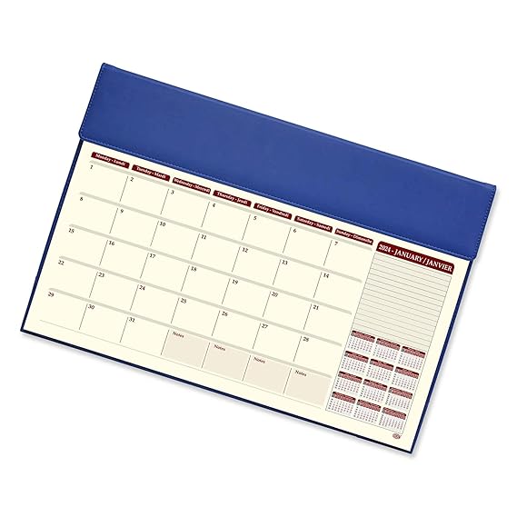 FIS Year Planner 2024 (English/French) Italian PU with Desk Blotter, Blue - Al Masam Stationery LLC