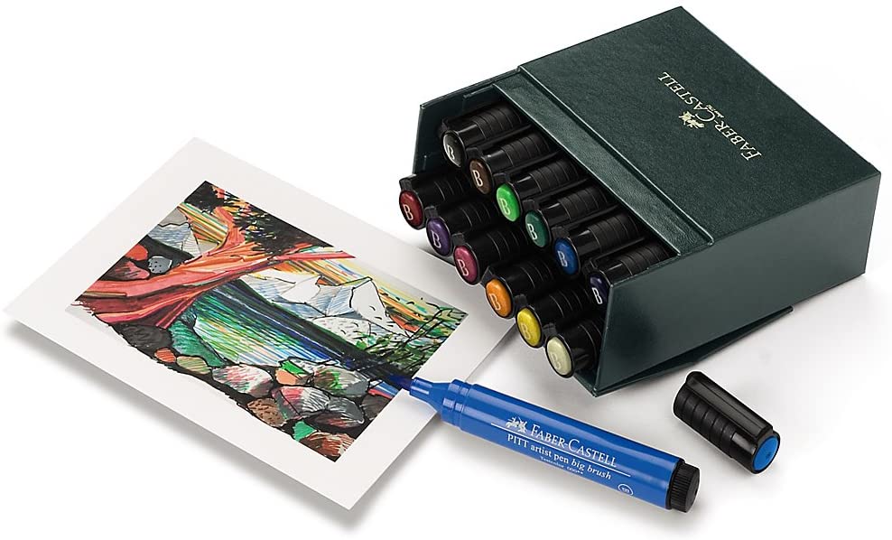 FABER-CASTELL PITT ARTIST PEN BIG BRUSH BOX OF 12 - Al Masam Stationery LLC